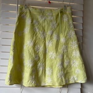 Ann Taylor Light Green A-Line Linen Skirt with White Floral Embroidery SZ 2P